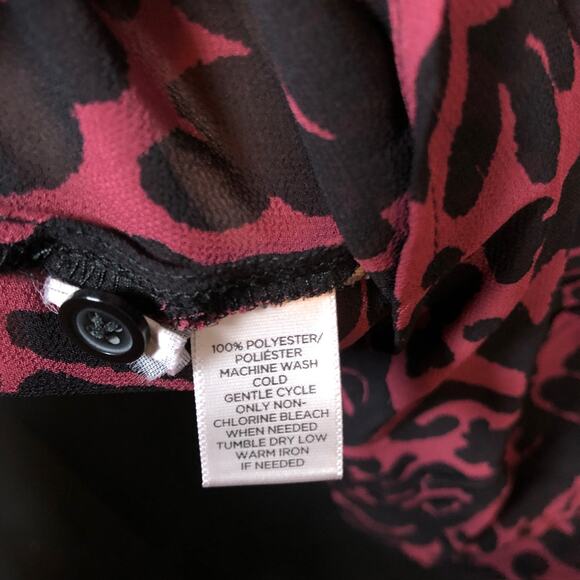 Ann Taylor  LOFT Womens Blouse Maroon Black Floral Long Sleeve Sheer Large - Picture 7 of 11